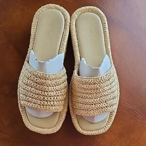 Open Edit Women's Tan Woven Slide Sandals